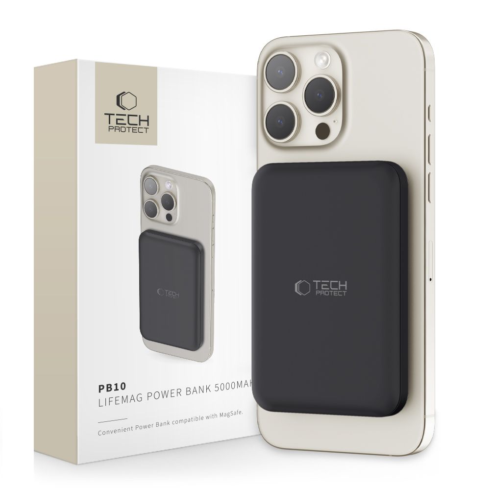 E-shop TECH-PROTECT PB10 15W Externá + bezdrôtová nabíjačka 5000 mAh čierna