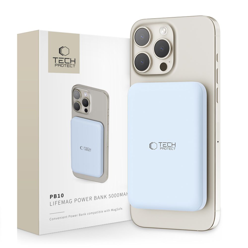 E-shop TECH-PROTECT PB10 15W Externá + bezdrôtová nabíjačka 5000 mAh modrá