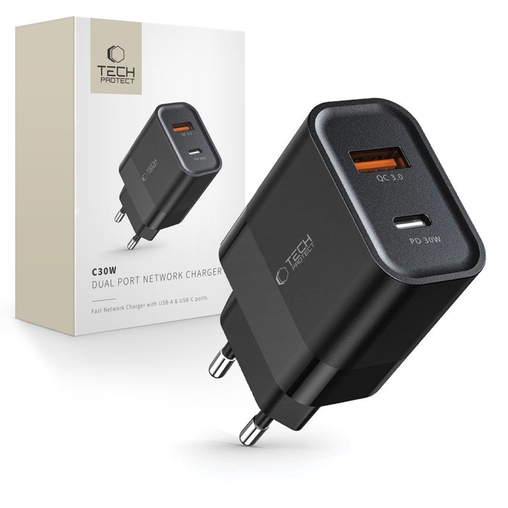 E-shop TECH-PROTECT C30W 2-PORT Sieťová nabíjačka 30W čierna