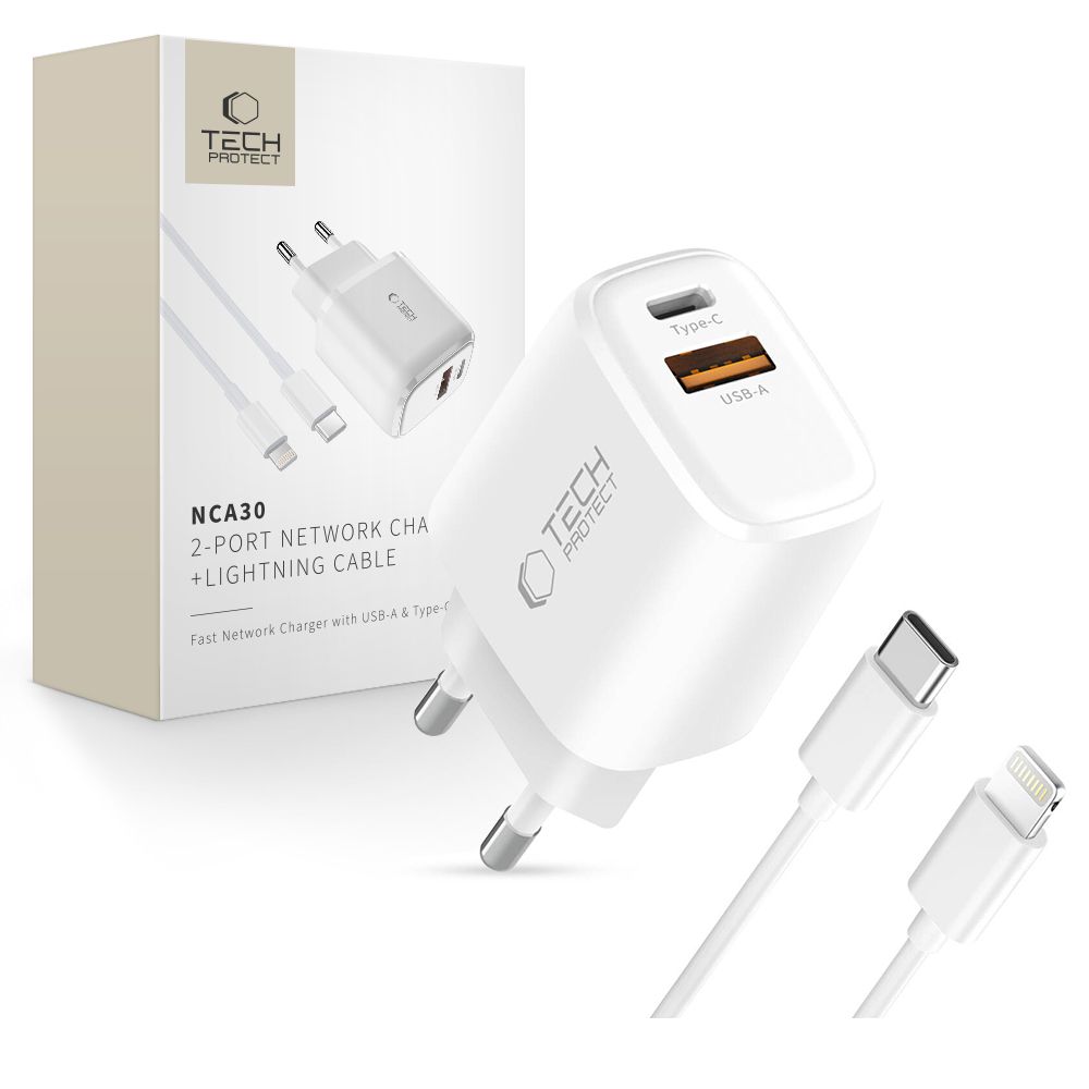 E-shop TECH-PROTECT NCA30 Sieťová nabíjačka 30W s káblom Lightning biela