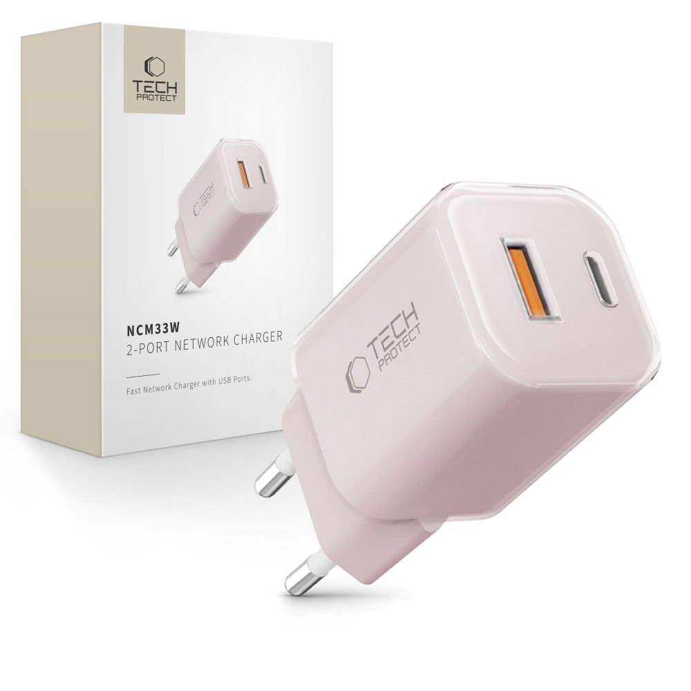 E-shop TECH-PROTECT NCM33W Sieťová nabíjačka 1x USB-C 1x USB-A ružová