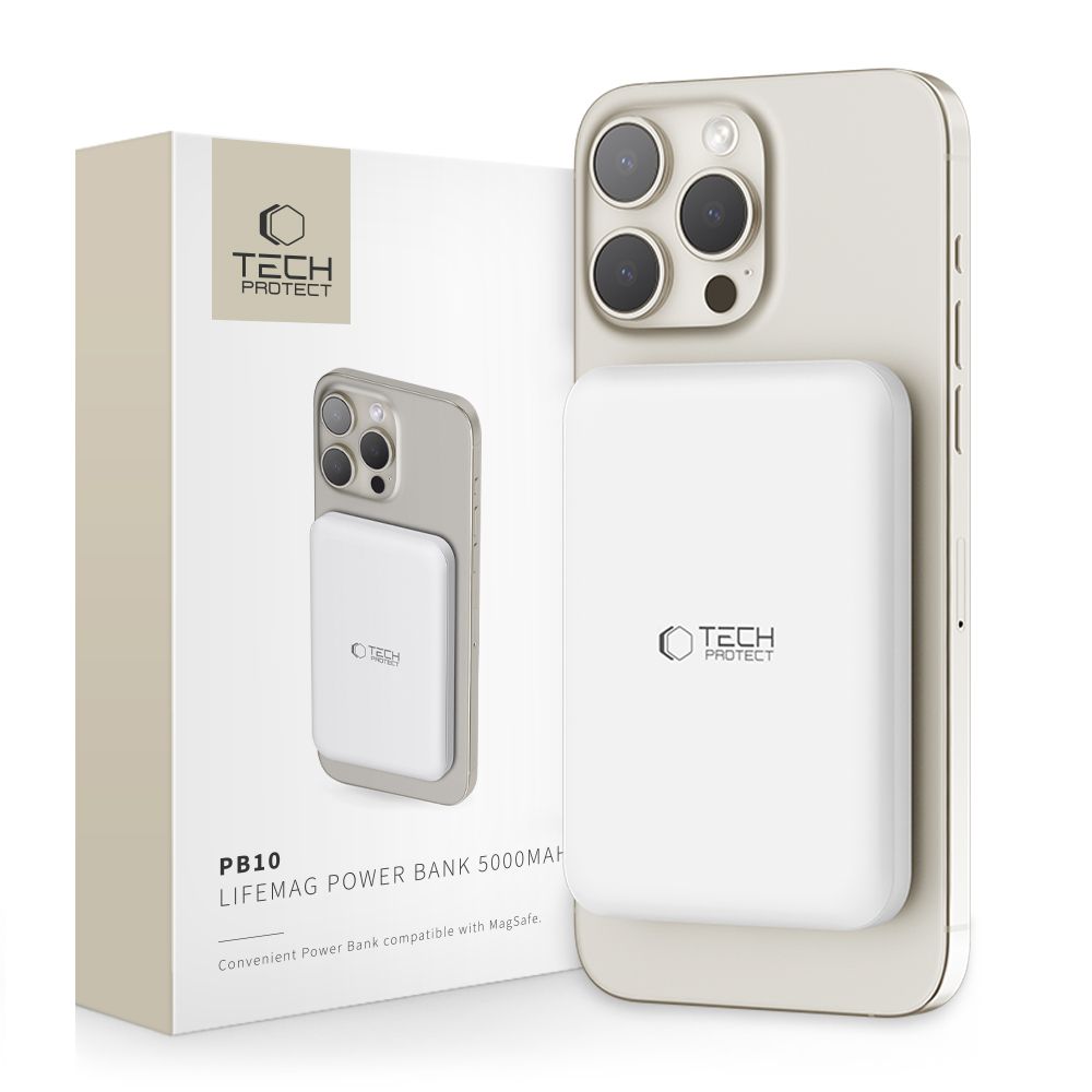 E-shop TECH-PROTECT PB10 15W Externá + bezdrôtová nabíjačka 5000 mAh biela