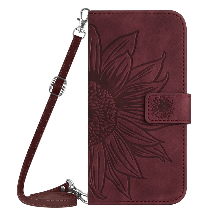 E-shop ART SUNFLOWER Peňaženkový obal so šnúrkou pre Apple iPhone 16 bordový