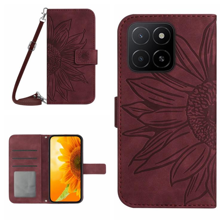 E-shop ART SUNFLOWER Peňaženkový obal so šnúrkou pre Honor X8c bordový
