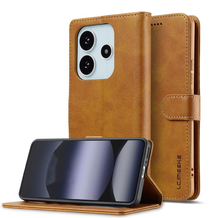E-shop IMEEKE Peňaženkový obal pre Xiaomi Redmi Note 14 (EU verzia 164.8mm) svetlohnedý