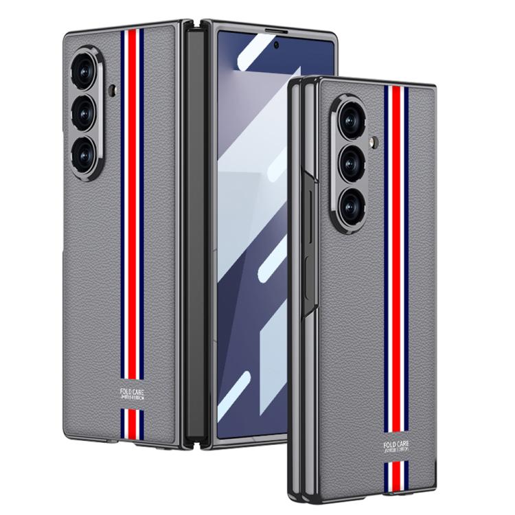 E-shop GKK LEATHER Kryt so sklom pre Samsung Galaxy Z Fold7 5G GREY-RED