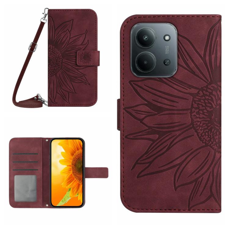 E-shop ART SUNFLOWER Peňaženkový kryt so šnúrkou pre Xiaomi Redmi 15C / Redmi 15C 5G bordový