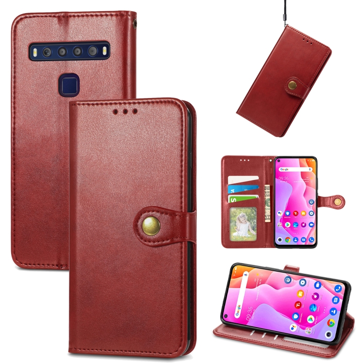 E-shop LEATHER BUCKLE Peňaženkový obal pre TCL 10L červený
