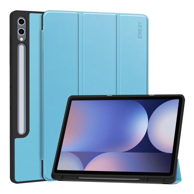 E-shop ENKAY LEATHER Zaklápací obal pre Samsung Galaxy Tab S10+ svetlomodrý