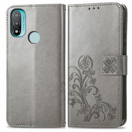 ART Peňaženkový kryt Motorola Moto E20 / E30 / E40 FLOWERS šedý
