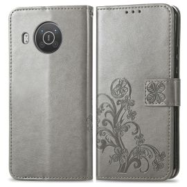 ART Peňaženkový kryt Nokia X10 / X20 FLOWERS šedý