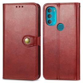 LEATHER BUCKLE Peňaženkový obal Motorola Moto G71 5G červený