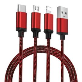 PRODA PD-B31th 3v1 Dátový kábel (USB Typ-C/Lightning/microUSB) červený