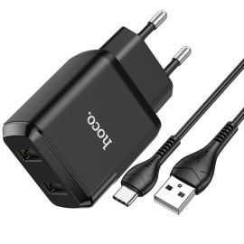 HOCO N7 10W Sieťová nabíjačka 2x USB + USB Typ-C kábel čierna