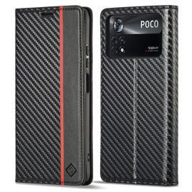 IMEEKE CARBON Peňaženkový kryt Xiaomi Poco X4 Pro 5G čierny