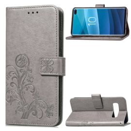 ART Peňaženkový obal Samsung Galaxy S10 Plus FLOWER šedý