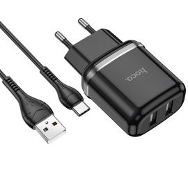 HOCO N4 Sieťová nabíjačka 2x USB + kábel Typ-C čierna 