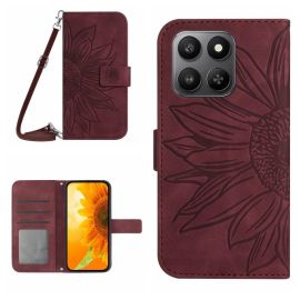 peňaženkové / vyklápacie puzdro Honor X7d - ART SUNFLOWER Peňaženkový obal so šnúrkou pre Honor 400 Smart 5G / Honor X7d bordový