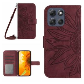 peňaženkové / vyklápacie puzdro Motorola Moto G86 5G - ART SUNFLOWER Peňaženkový obal so šnúrkou pre Motorola Moto G86 5G bordový