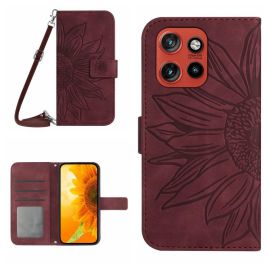 peňaženkové / vyklápacie puzdro Motorola Edge 60 Neo - ART SUNFLOWER Peňaženkový obal so šnúrkou pre Motorola Edge 60 Neo bordový