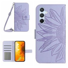peňaženkové / vyklápacie puzdro Samsung Galaxy A17 - ART SUNFLOWER Peňaženkový obal so šnúrkou pre Samsung Galaxy A17 / A17 5G fialový