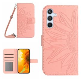 peňaženkové / vyklápacie puzdro Samsung Galaxy A17 - ART SUNFLOWER Peňaženkový obal so šnúrkou pre Samsung Galaxy A17 / A17 5G ružový