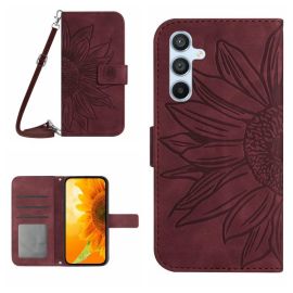 peňaženkové / vyklápacie puzdro Samsung Galaxy A17 5G - ART SUNFLOWER Peňaženkový obal so šnúrkou pre Samsung Galaxy A17 / A17 5G bordový
