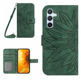 peňaženkové / vyklápacie puzdro Samsung Galaxy A17 5G - ART SUNFLOWER Peňaženkový obal so šnúrkou pre Samsung Galaxy A17 / A17 5G zelený