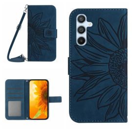 peňaženkové / vyklápacie puzdro Samsung Galaxy A17 5G - ART SUNFLOWER Peňaženkový obal so šnúrkou pre Samsung Galaxy A17 / A17 5G modrý
