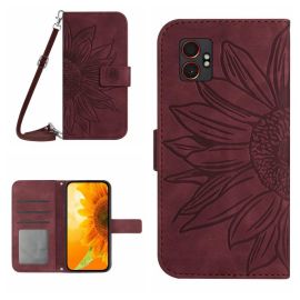 peňaženkové / vyklápacie puzdro Samsung Galaxy Xcover 7 Pro - ART SUNFLOWER Peňaženkový obal so šnúrkou pre Samsung Galaxy Xcover 7 Pro bordový