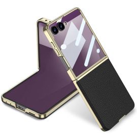 zadný kryt Samsung Galaxy Z Flip7 5G - GKK LEATHER Kryt so sklom pre Samsung Galaxy Z Flip7 5G čierny