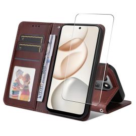 peňaženkové / vyklápacie puzdro Honor X7d - ENKAY PREMIUM SET Peňaženkové puzdro a ochranné sklo Honor 400 Smart 5G / Honor X7d hnedé