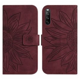 peňaženkové / vyklápacie puzdro Sony Xperia 10 IV 5G - ART SUNFLOWER Peňaženkové puzdro s remienkom Sony Xperia 10 IV 5G bordový