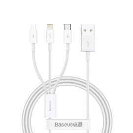 kábel USB káble - BASEUS SUPERIOR 3v1 Kábel USB-A (USB Typ-C / Lightning / microUSB) 1 meter biely