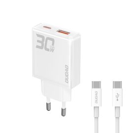 sieťová nabíjačka Sieťové nabíjačky - DUDAO A30EUT 30W GaN Sieťová nabíjačka USB / USB-C + USB-C kábel WHITE