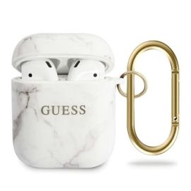 puzdro na slúchadlá Tipy na darčeky - GUESS MARBLE Obal na Apple AirPods 1 / 2 biely