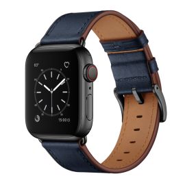 remienok na hodinky Apple Watch 8 45mm - LEATHER Kožený remienok pre Apple Watch Ultra 1 / 2 / 3 (49mm) / 9 / 8 / 7 (45mm) / 6 / SE / 5 / 4 (44mm) / 3 / 2 / 1 (42mm) modrý