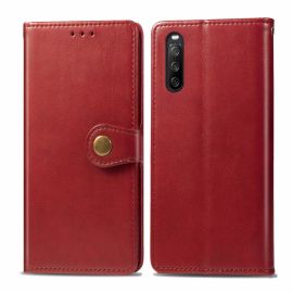 zaklápacie puzdro Sony Xperia 10 III - LEATHER BUCKLE Peňaženkový obal Sony Xperia 10 III červený