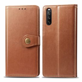 zaklápacie puzdro Sony Xperia 10 III - LEATHER BUCKLE Peňaženkový obal Sony Xperia 10 III hnedý