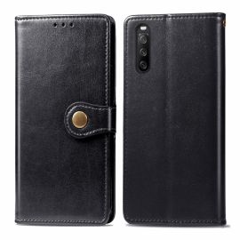 zaklápacie puzdro Sony Xperia 10 III - LEATHER BUCKLE Peňaženkový obal Sony Xperia 10 III čierny