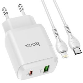 sieťová nabíjačka Lightning - HOCO N5 Sieťová nabíjačka USB / USB Typ-C + Lightning kábel biela