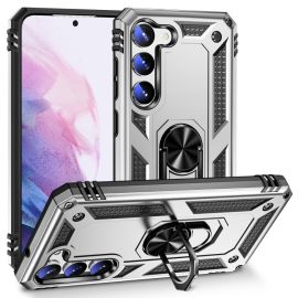 zadný kryt Samsung Galaxy S23 5G - RING Ochranný kryt s držiakom pre Samsung Galaxy S23 5G strieborný