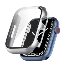 sklo / fólia Apple Watch 8 45mm - Plastový obal s ochranným sklom pre Apple Watch 9 / 8 / 7 (45mm) strieborný