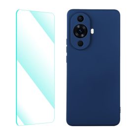 zadný kryt Huawei Nova 11 - ENKAY SET Silikónový obal a 2D sklo Huawei nova 11 modrý