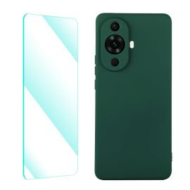 zadný kryt Huawei Nova 11 - ENKAY SET Silikónový obal a 2D sklo Huawei nova 11 tmavozelený