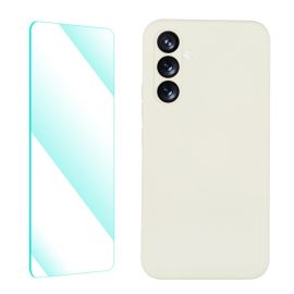 zadný kryt Samsung Galaxy A54 5G - ENKAY SET Silikónový obal a 2D sklo Samsung Galaxy A54 5G béžový