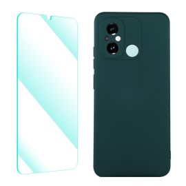 zadný kryt Xiaomi Redmi 12C - ENKAY SET Silikónový obal a 2D sklo Xiaomi Redmi 12C tmavozelený