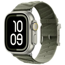 remienok na hodinky Apple Watch SE 3 44mm - TWILL BAND Nylonový remienok pre Apple Watch 44 / 45 / 46 / 49mm tmavozelený