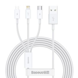 kábel USB káble - BASEUS SUPERIOR 3v1 Dátový kábel (USB Typ-C / Lightning / microUSB) biely