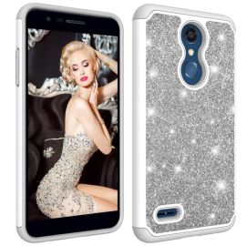 LG K30 - Glitter Powder Ochranný Gumený Obal LG K30 strieborný
